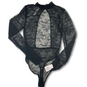 Auden Black Lace Long-Sleeve Bodysuit – Size Small